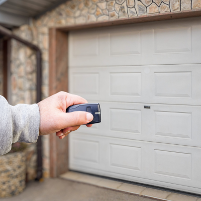Minneapolis security key fob pointing to a garage door